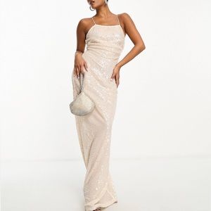 4th + Reckless Nude Sequins Cross Back Maxi BEC Dress Size: Medium